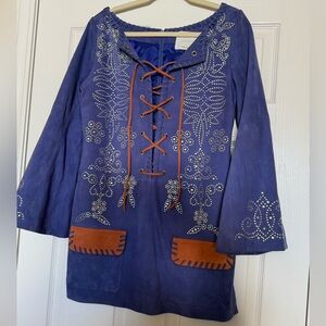 Understated Blue Studded Suede Lace-Up Dress